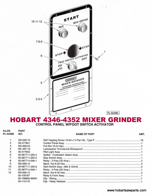 Mix / Mix-Grind Switch Operator Parts for Hobart 4346 & 4352 Meat Grinder. Parts #10, #11 & #12 in P